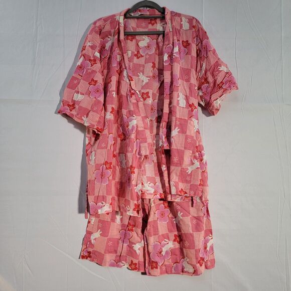 Beach Time 2 Piece Outfit Set Pink 100% Cotton Top & Bottom Shorts Women's Sz M - Picture 2 of 9